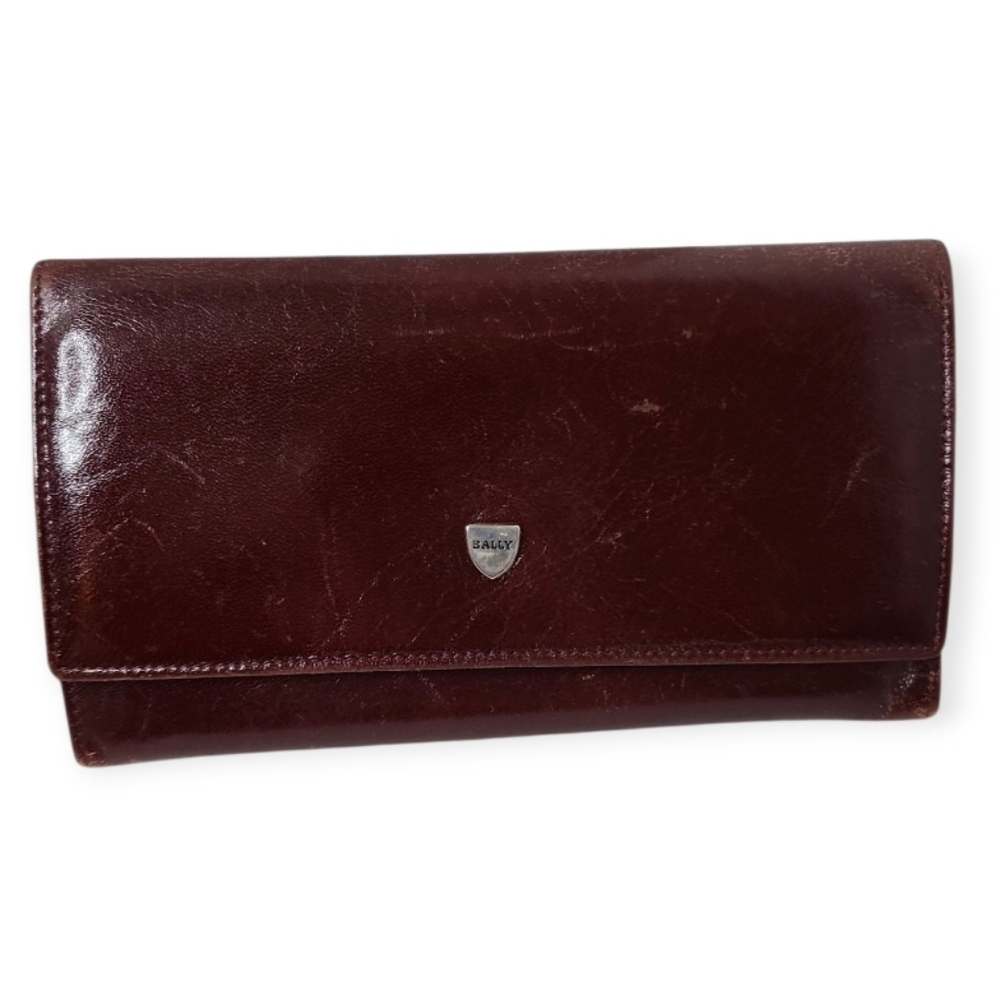 Vintage Bally Leather Fold Wallet Burgundy Wine Brown Made In Italy Coin Pocket